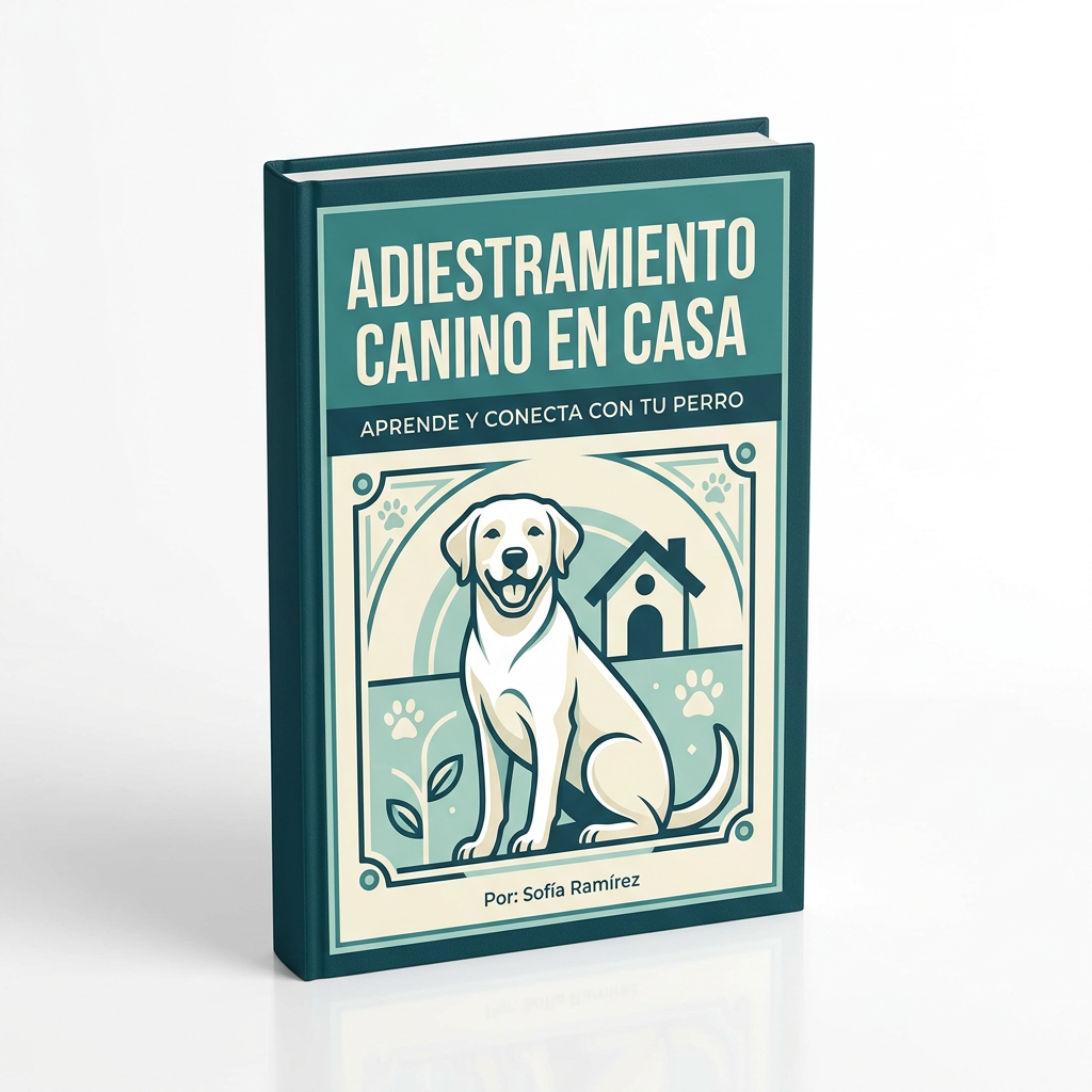Propuesta de portada moderna del e-book Adiestramiento canino en casa sobre fondo blanco puro